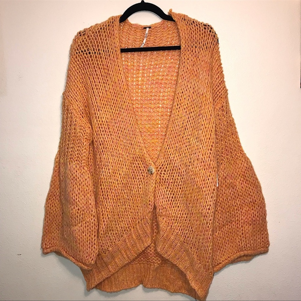 Free People NWT Home Town Oversized Knit Cardigan in Sugar Candy Combo Small
